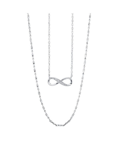 Silver Plated Clear Cubic Zirconia Infinity Duo Necklace with Studded Second Chain
