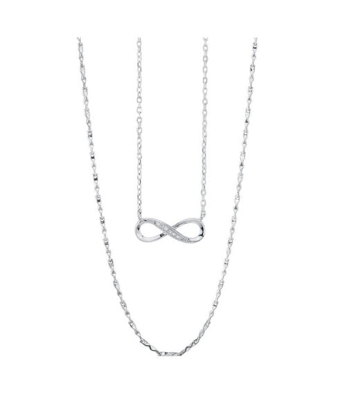 Unwritten silver Plated Clear Cubic Zirconia Infinity Duo Necklace with Studded Second Chain