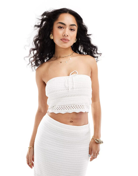 Hollister strapless crochet top in white