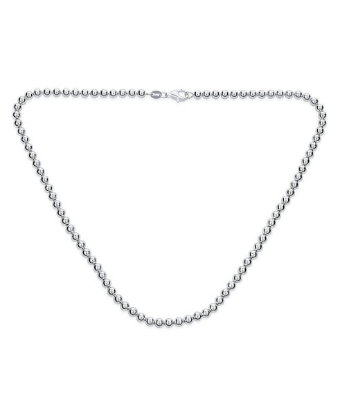Traditional Dainty .925 Sterling Silver Petite 4,MM Round Bead Station Ball Necklace For Women Teens Shinny Polished 18 Inch