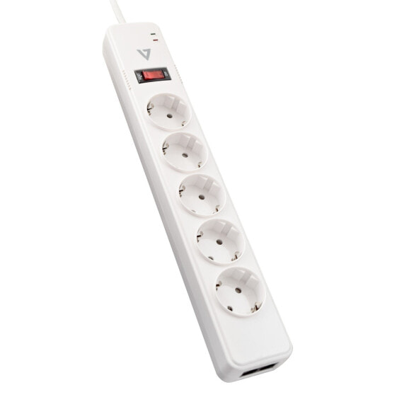 Удлинитель V7 Schuko Outlet Home/Office Surge Protector - 1.8m Cord - 1050 Joules - Black - 1050 J - 6 AC outlet(s) - Type F - 230 V - 50 Hz - 10 A