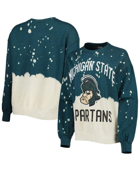 Women's Green Michigan State Spartans Twice As Nice Faded Dip-Dye Pullover Long Sleeve Top