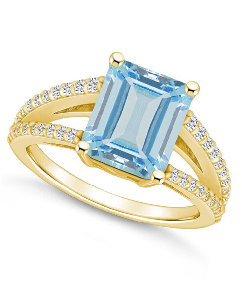 Aquamarine and Diamond Accent Ring in 14K Yellow Gold