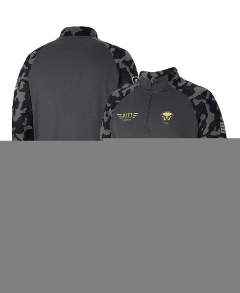 Куртка для мужчин Colosseum Pitt Panthers OHT Military-Inspired в углях, длинная, с четвертью молнией разделающая дистанцию, Raglan