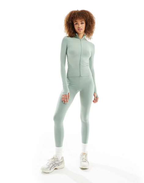 ASOS DESIGN seamless sculpting flat leggings co-ord in sage