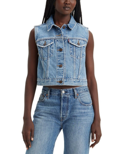 Women's Cotton Sleeveless Trucker Jacket