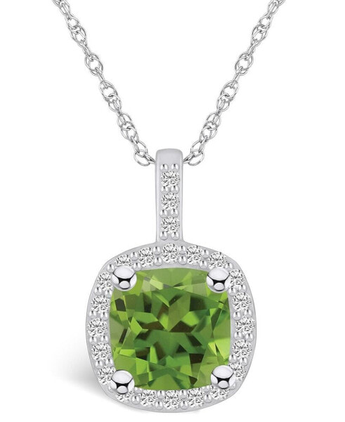 Peridot (2-3/8 Ct. T.W.) and Diamond (1/4 Ct. T.W.) Halo Pendant Necklace in 14K White Gold