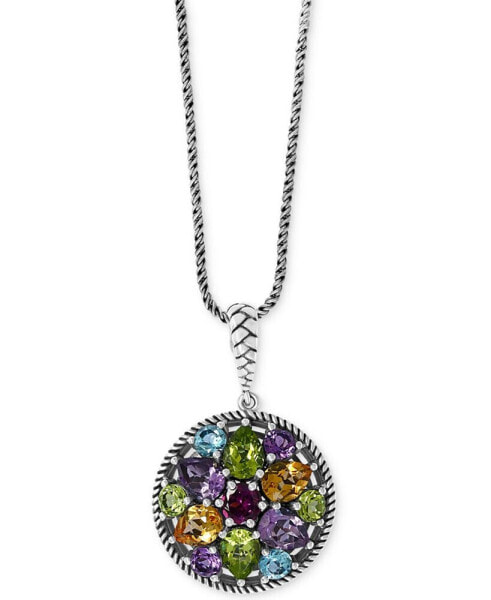 EFFY® Multi-Gemstone Disc 18" Pendant Necklace (7-1/3 ct. t.w.) in Sterling Silver