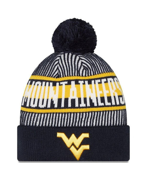 Men's Navy West Virginia Mountaineers Logo Striped Cuff Knit Hat with Pom