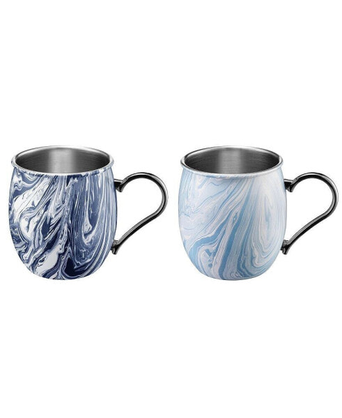 20oz Navy and Light Blue Swirl Moscow Mule Mugs - Set of 2