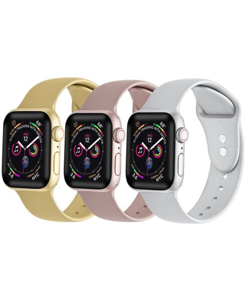 Men's and Women's Rose Gold, Gold-Tone Silver-Tone Metallic 3 Piece Silicone Band for Apple Watch 38mm