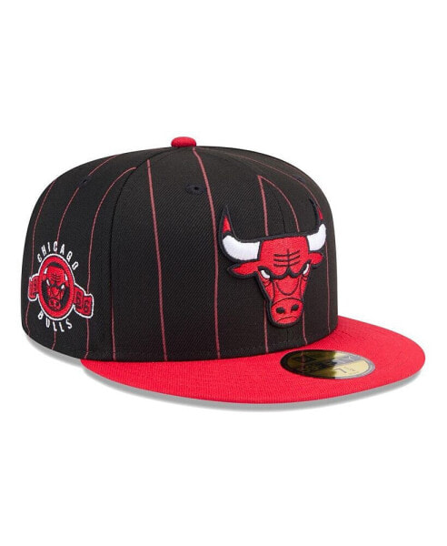 Men's Black, Red Chicago Bulls Pinstripe Two-Tone 59FIFTY Fitted Hat