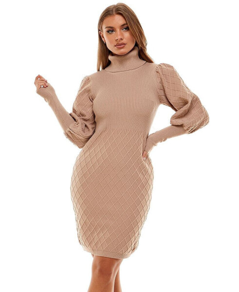 Women's Puff Sleeve Quilted Sweater Dress