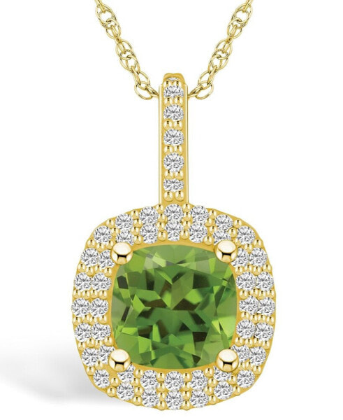Peridot (2-3/8 Ct. T.W.) and Diamond (1/2 Ct. T.W.) Halo Pendant Necklace in 14K Yellow Gold