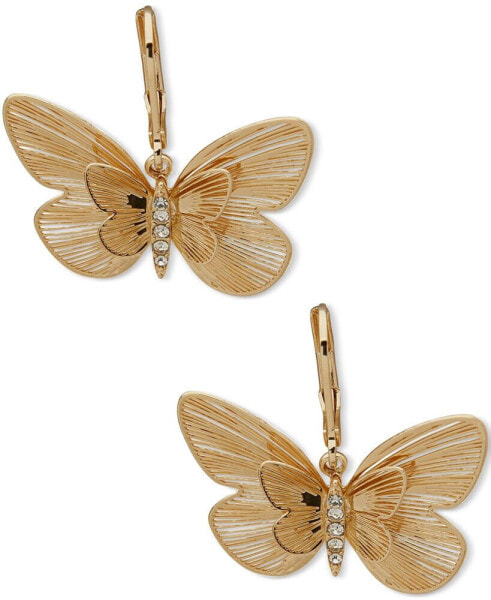 Gold-Tone Pavé Butterfly Drop Earrings