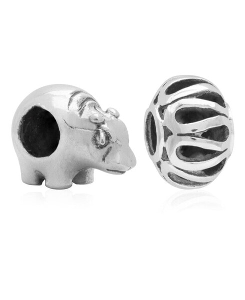 Children's Hippo Filigree Bead Charms - Set of 2 in Sterling Silver