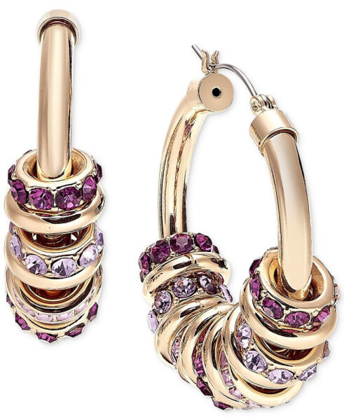 Gold-Tone Purple Crystal Stacked Medium Hoop Earrings, 1.72", Created for Macy's
