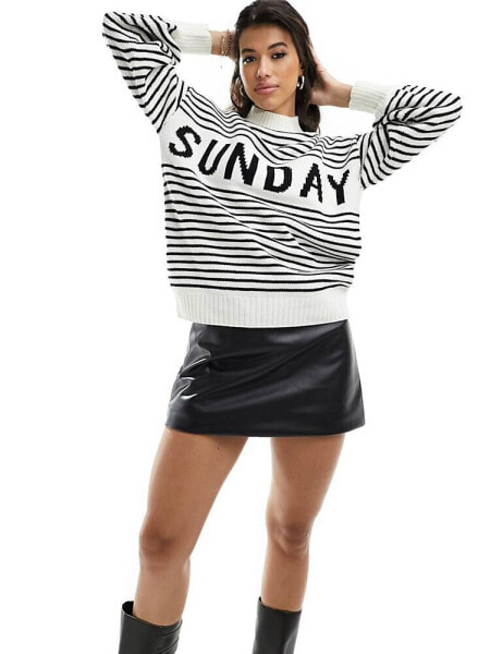 In The Style x Perrie Sian Sunday motif high neck jumper in mono stripe