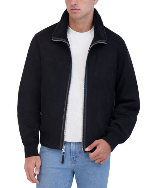 Men's Faux Suede Bomber with Sherpa Stand Collar