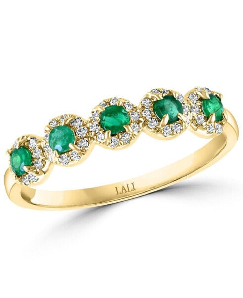 Emerald (1/3 ct. t.w.) & Diamond (1/6 ct. t.w.) Five Stone Halo Ring in 14k Gold