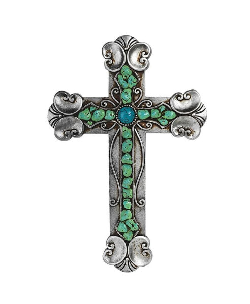 13"H Decorative Wall Plaque Cross with Green Gem Statue Wall Holy Home Decor Perfect Gift for House Warming, Holidays and Birthdays
