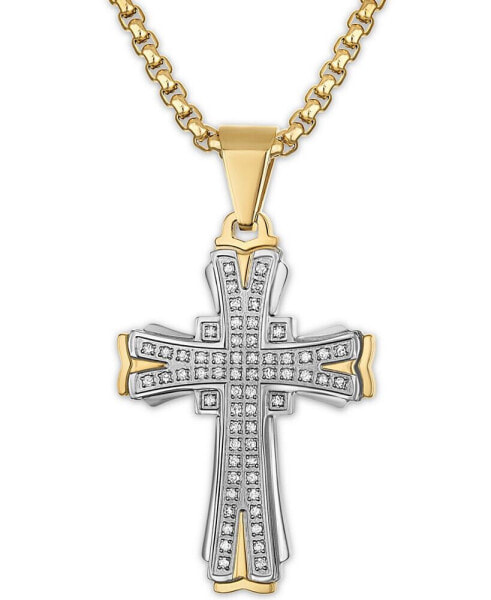 Men's Diamond Cross 22" Pendant Necklace (1/3 ct. t.w.) in Gold-Tone Ion-Plated Stainless Steel