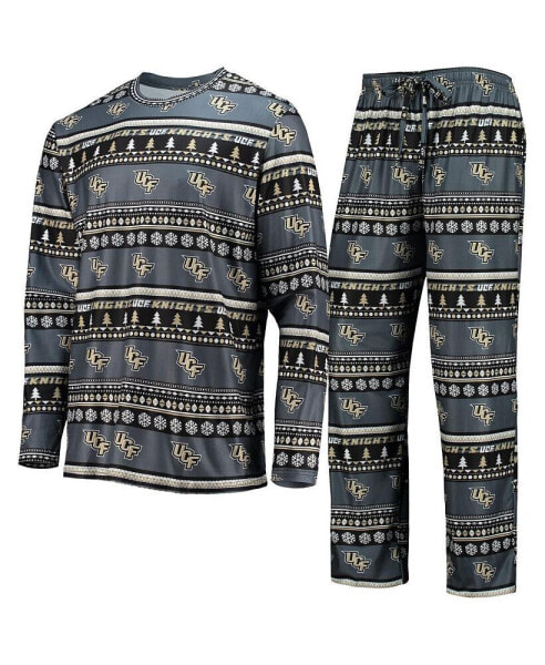 Men's Charcoal UCF Knights Ugly Sweater Long Sleeve T-shirt and Pants Sleep Set