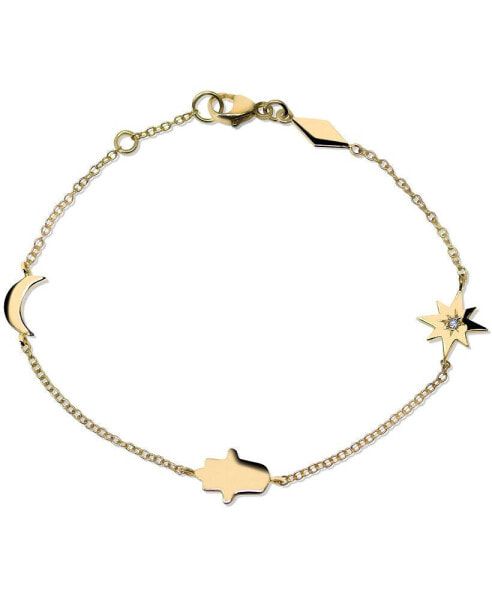 Diamond Accent Star, Hamsa and Moon Bracelet in 14k Yellow Gold