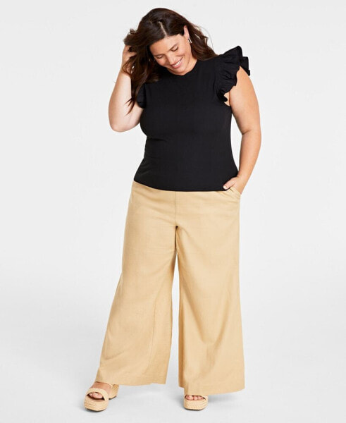 Trendy Plus Size Crewneck Flutter-Sleeve Top, Created for Macy's