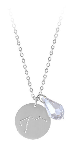 Steel necklace Aquarius with zircon (chain, 2x pendant)