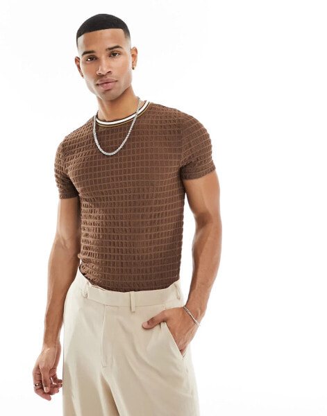 ASOS DESIGN muscle fit t-shirt in sheer texture with ringer detail