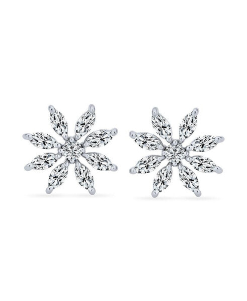 Elegant Bridal Holiday Marquise CZ Christmas Flower Snowflake Stud Earrings for Women's .925 Sterling Silver