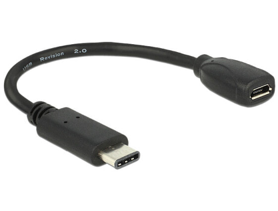 Delock 65578, 0.15 m, USB C, Micro-USB B, USB 2.0, Male/Female, Black