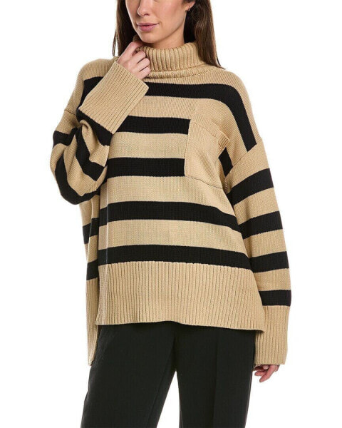 Lafayette 148 New York Striped Silk-Blend Sweater Women's Brown M/L