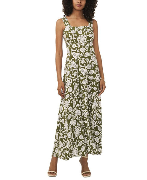 Floral Square-Neck Smocked-Back Maxi Dress