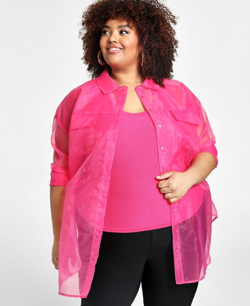 Блузка Nina Parker модная для полных размеров Organza Oversized Shirt, Created for Macy's