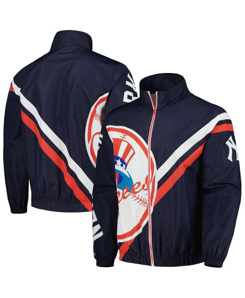 Men's Navy New York Yankees Exploded Logo Warm Up Full-Zip Jacket