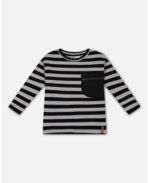 Toddler Boys Striped Rib T-Shirt Black - Toddler|Child