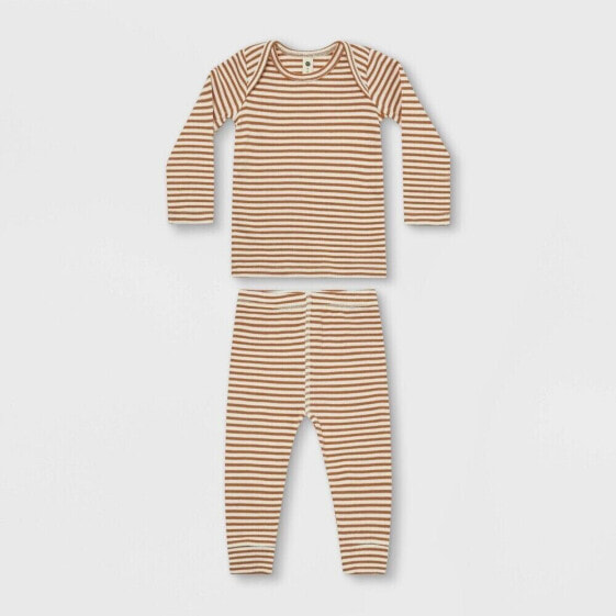 Q by Quincy Mae 2-Piece Top & Bottom Set Baby 3-6M Burgundy/Ivory Ribbed Striped