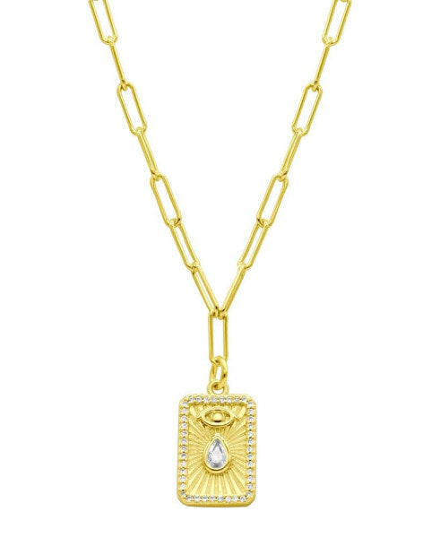 ADORNIA 14K Gold-Plated Paperclip Evil Eye Tablet Necklace