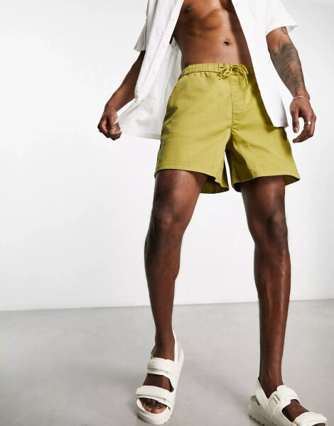 ASOS DESIGN wide chino shorts in shorter length in khaki