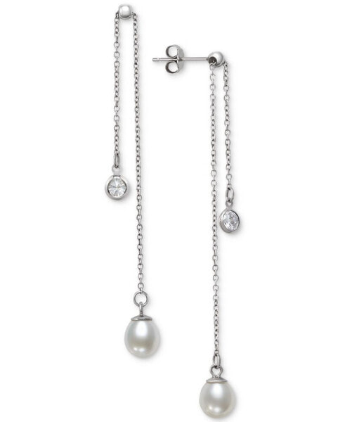 Cultured Freshwater Pearl (6-7mm) & Cubic Zirconia Double Chain Drop Earrings in Sterling Silver, Created for Macy's