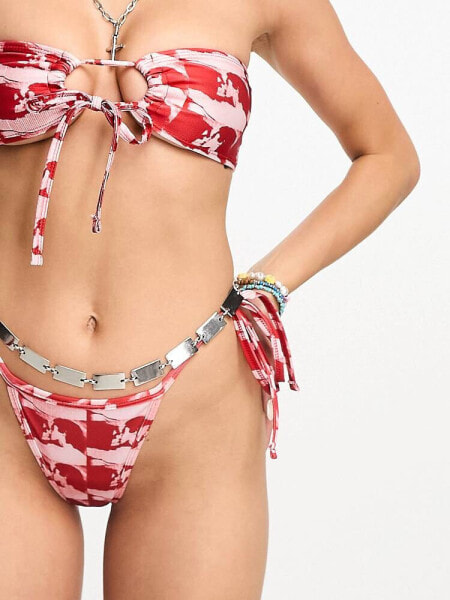 COLLUSION tie side kissing print bikini bottom in pink