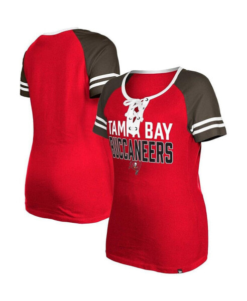 Women's Red Tampa Bay Buccaneers Raglan Lace-Up T-shirt