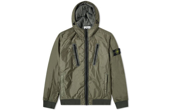 Куртка мужская с капюшоном STONE ISLAND FW21 логотип, зеленая