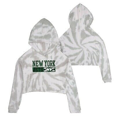 NFL New York Jets Girls' Gray Tie-Dye Crop Hooded Sweatshirt - L