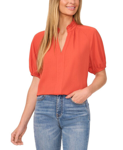 Women's Split-Neck Puff-Sleeve Blouse