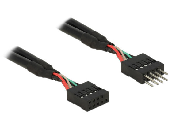 Delock 0.1m 2xUSB2.0 10p - 0.1 m - USB 2.0 - Male/Female - 480 Mbit/s - Black
