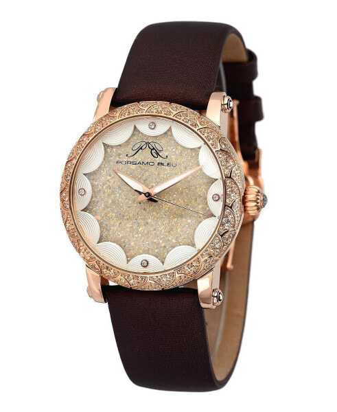 Women's Genevieve Topaz Satin Covered Leather Band Watch