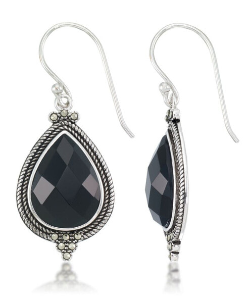 Faceted Onyx Teardrop Dangle Earrings